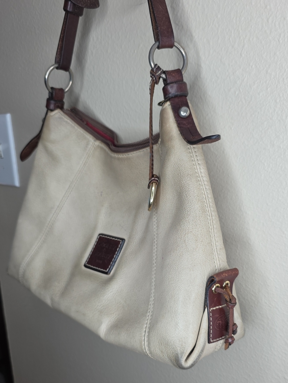 Dooney & Bourke Vintage Cream Hobo Shoulder Bag Medium Women Y2K Boho Luxury - Picture 6 of 17